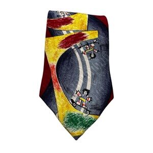 Vintage Make A Wish Skateboarder Novelty Tie Colorful Abstract 90s Graphic Silk